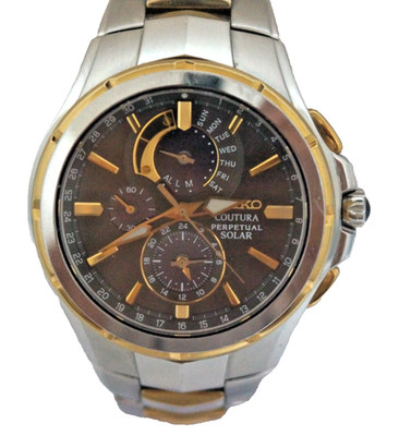 Seiko Coutura V198-0AB0 Perpetual Solar Chronograph Stainless Watch Runs Perfect