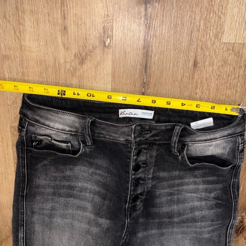 KanCan Frayed Hem Skinny Jeans Button Fly Black Wash Denim Size 29 - Picture 3 of 7