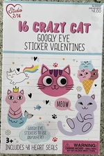 Crazy Cat Google Eye Valentines w/ Stickers 4 Boxes 64 Valentines Total New