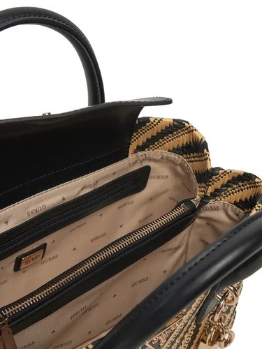 Guess Hwwg92 10050 Simona Small Satchel Bolsa A Mano Mujer Rafia Botón Negro - Imagen 3 de 5