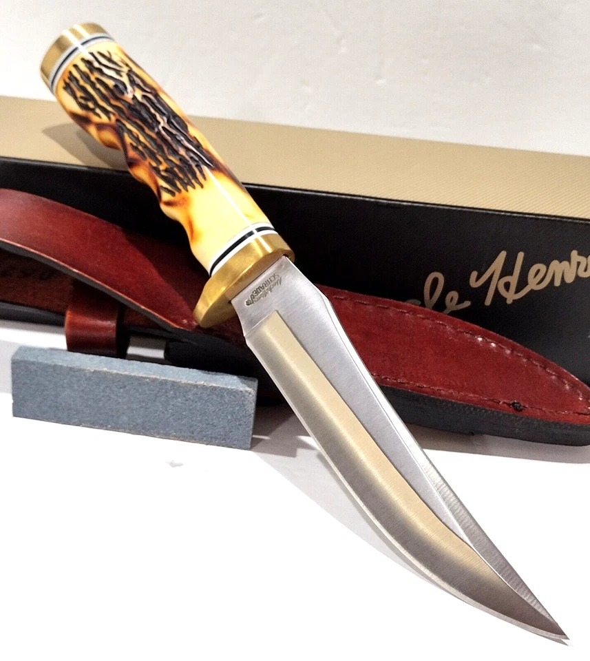 Bainha de couro Schrade Uncle Henry Golden Spike faca de esfolar pedra afiada - Imagem 2 de 4