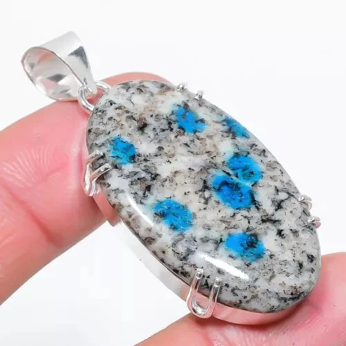 VETEMENTS Ciondolo Gioielli Argento Sterling 925 Pietra Preziosa Azzurra Blu K2 Fatto a Mano 1 97"