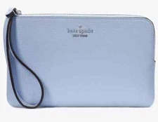 Kate Spade Leila Medium L-Zip Wristlet Blue Leather Wallet KE933 NWT $139 Retail