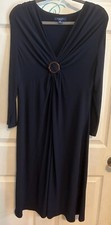 CHAPS WOMANS V NECK NAVY BLUE LONG SLEEVE DRESS O RING DETAIL SIZE XL EUC