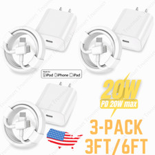3-Pack For iPhone 14 11 13 12 Cable Fast Charge 20W PD USB C Power Wall Charger