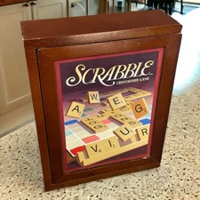 Scrabble Bookshelf Wooden Box Parker Brothers Crossword  Vintage Game Collection