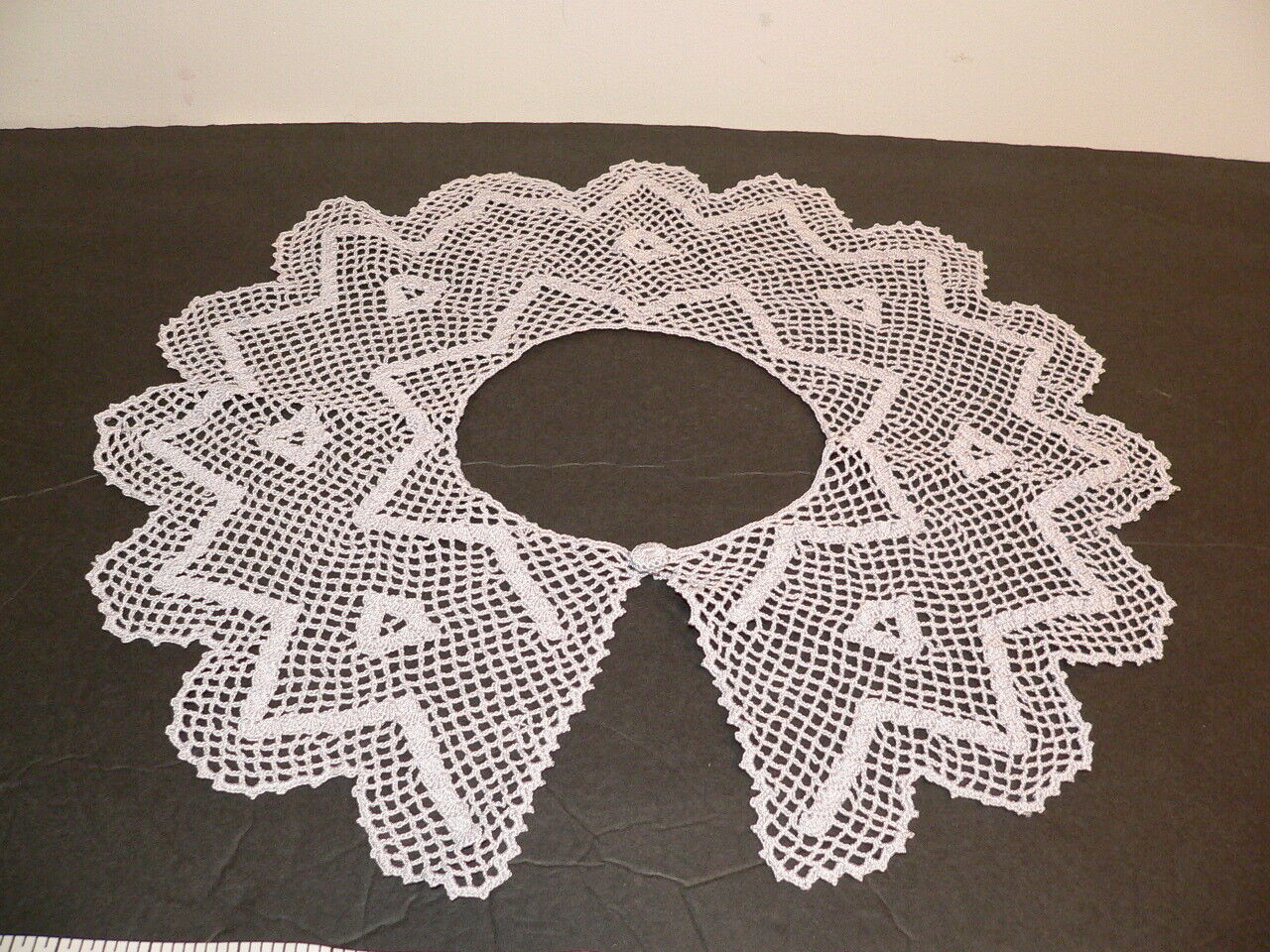 Vintage Light Gray Crochet Collar with Button Beautiful