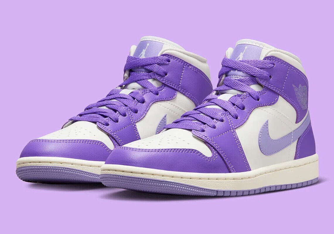 Nike Women's Air Jordan 1 Mid Shoes Action Grape Sail Purple Nike Women's Air Jordan 1 Mid Shoes Action Grape Sail Purple