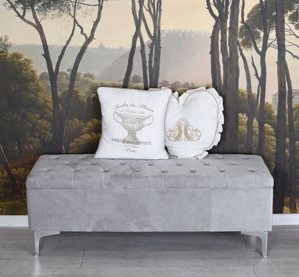 Sitzbank mit Stauraum Grau Samtbank Polsterbank Truhe Sitztruhe Chesterfield - Bild 2 von 4