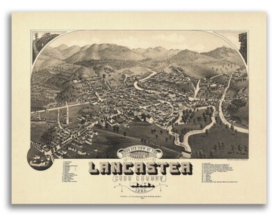 1883 Lancaster NH Vintage Old Panoramic City Map - 18x24
