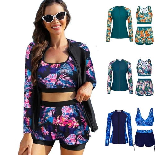 Womens Rash Guard  3-Piece  Swimming costume UPF 50+ Bikini Top