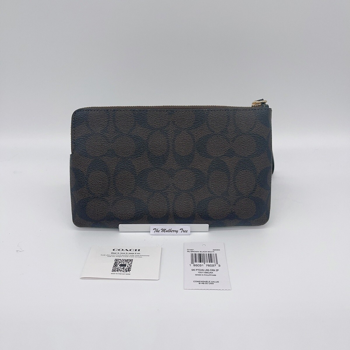 Coach CF457 Large Corner Zip Wristlet In Signature Canvas With Ski