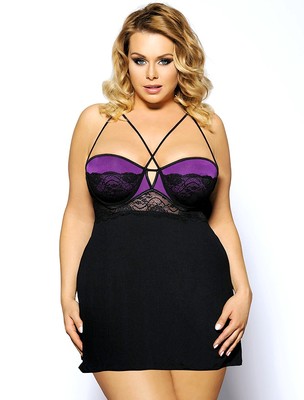 Suzanjas Negligé schwarz Violett Nachtwäsche XXL - 4XL Dessous Babydoll Spitze
