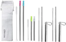Ezprogear Metal Stainless Steel Wide Straws with Silicone Tips Collapsible Straw