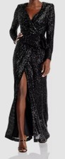 Eliza J Women's Black Sequined Wrap Gown Dress Size 2