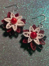 Quilled 3 layer ponsetta dangle earring - Great for the holidays