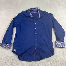 Robert Graham Shirt Mens XL Paisley Flip Cuff Navy Business Casual Classic Fit