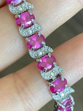 FAS 925 STERLING SILVER Pink Sapphire Tennis Bracelet 7.7"