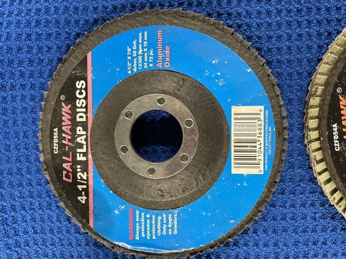 Cal Hawk 60 Grit Flap Disc 4 1/2" Arbor Size 7/8" 13,300 Max R.P.M. 4 pc Set - Picture 3 of 3