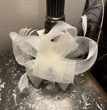 Sleek  Chic Ivory Organza Hair Fascinator w/Feather for Derby or Bride 