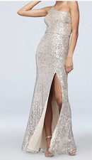 Xscape Sz 2 One Shoulder Sequins All Over Front Slit Evening/Prom Dress Wedding