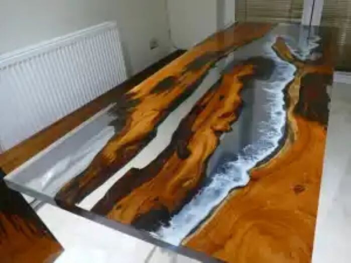 Clear Waves Epoxy Wooden Resin Live Edge Dining & Center Sofa Table Top Interior
