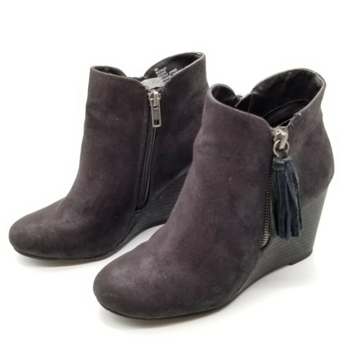 Mia Buckley Damen-Stiefeletten mit Keilabsatz schwarz Wildlederimitat 6 M
