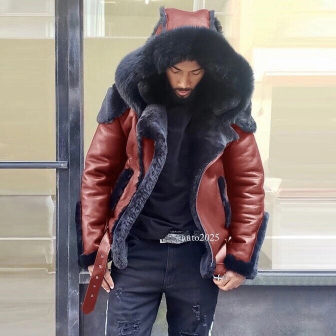 Men's Thicken Warm Faux Fur Lining Biker Jacket Coats Winter PU Leather  Jacket