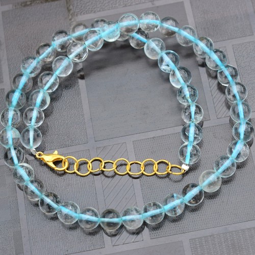 Collana Choker Perline Naturale AAA+ 7-8 MM Acquamarina Pietra Preziosa Rotonda Liscia 16 - Foto 3 di 4