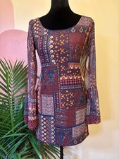 Lucy Love Women's Burgundy Dress Bell Sleeve With Slits Romantic Boho Size Small
