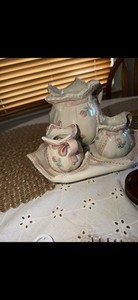 This Ceramic Set Often Referred to As A Vintage Napkin Tray Teapot Set. Vintage