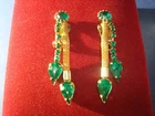 VINTAGE,JULIANA, EARRINGS DOUBLE DANGLE,MESH,GREEN RHINESTONES TEAR DROPS, Perf.