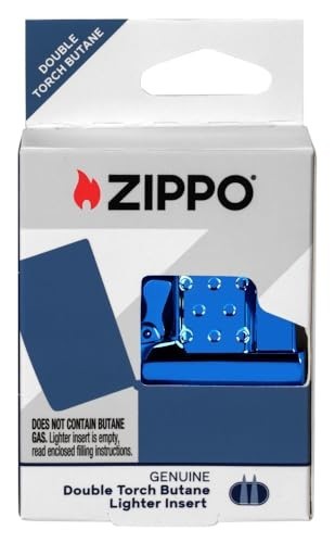 High Polish Blue Butane Lighter Insert - Double Torch, Refillable, Windproof