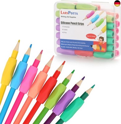  Ergonomic Pencil Grips 40 Pieces with 8 Colours, Silicone Pencil Holder for 