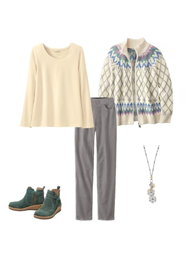 Chaqueta Suéter Coldwater Creek Nordic Mist Color Blanco Suave Multi Foto 2 de 4