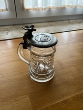 original Feldschl&ouml;sschen Bierkrug mit Zinndeckel, Glas, antik, Dresden