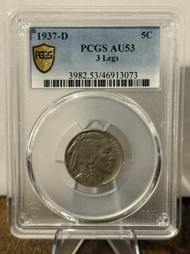 1937-D 3 Legged Buffalo Nickel PCGS AU53 Gold Shield Nice Coin
