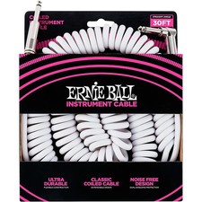 Ernie Ball Coiled Straight-Angle Instrument Cable - White 30 ft.