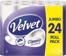 Velvet Classic Quilted Toilet Paper 24 Rolls 3 Ply Soft Strong Jumbo Pack