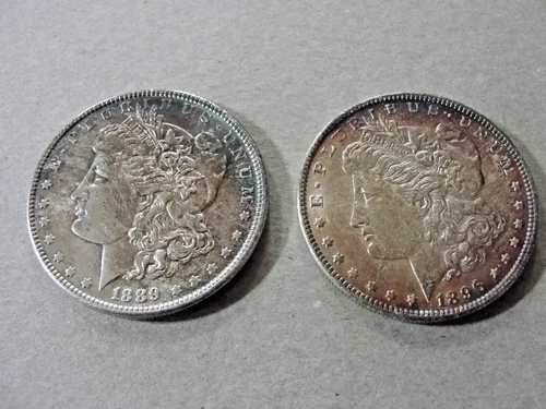 TWO (2)  Morgan 90% U.S. Silver Dollars in UNC Condition 1889-P and 1896-P