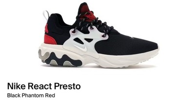Size 10 - Nike React Presto Black Phantom Red