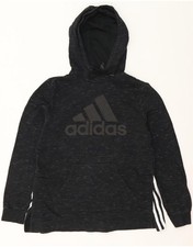 ADIDAS Womens Graphic Hoodie Jumper UK 8/10 Small Black Flecked Cotton CZ08