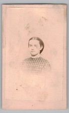Antique CDV Unmarked Young Woman Plaid Dress Unmarked