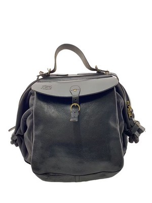 IL BISONTE 2-way Candy Bag Backpack, Leather, Black, Solid Color