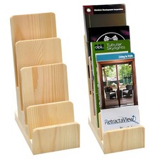 2 Pack 4 Tier Wood Brochure Display Stand, Flyer Display Holder Pamphlet Post...