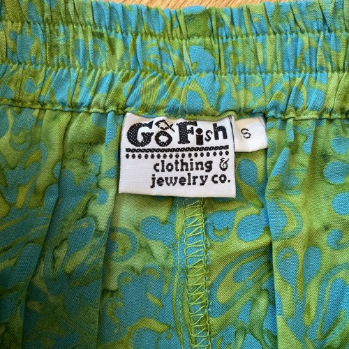 Vintage Go Fish Batik türkis grün Blumenmuster weites Bein leichter Harem hohe Taille Small - Bild 5 von 10
