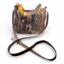 Vintage Hand Tooled Leather Miniature Saddle Purse/Bag