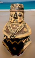 Pre-Columbian Type Vessel In Form of Rotund Man Painted With Motifs