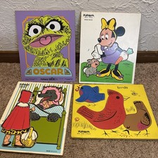 Lot Of 4 Vintage Playskool Puzzles, Oscar, Minnie, Red Riding Hood, Birds