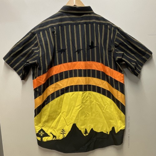 VTG Y2K Lifted Research Group Shirt Men’s 3XL Black w/ Orange & Yellow Stripes - Picture 10 of 19